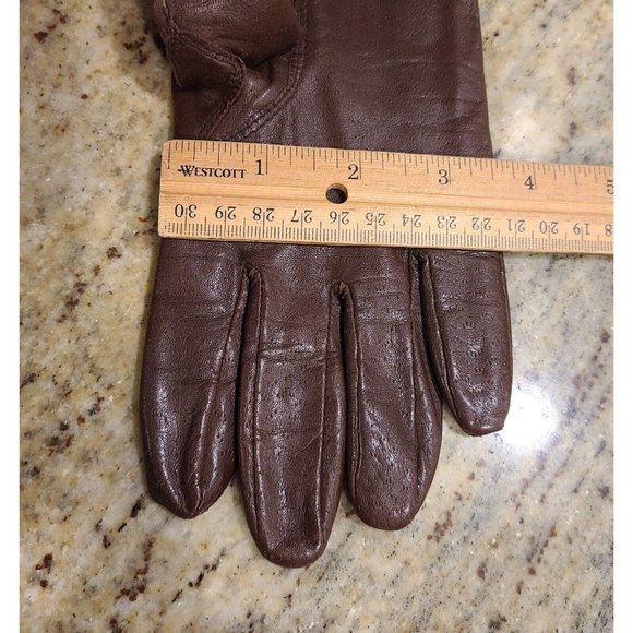 Vintage Size 7.5 M Brown Leather Lined 9.5" Gloves Fownes Diamond Stitching - Picture 11 of 12